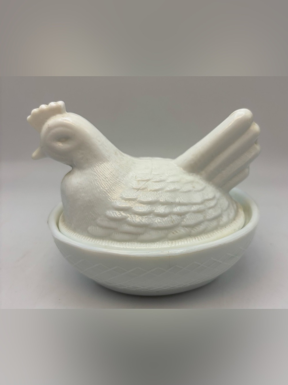 Vintage Milk Glass Hen on Nest Dish White Chicken Trinket Farmhouse Decor